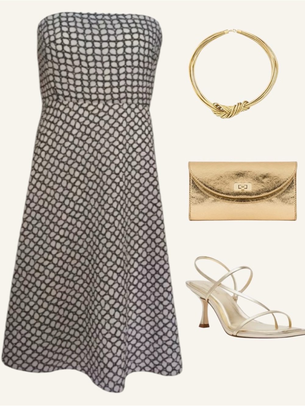 J.Crew Strapless Fit & Flare Midi Dress Black Ivory Print |Classic Preppy | Sz 6